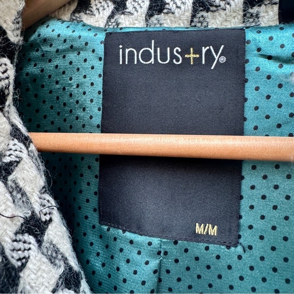 Indus+ry Black White Wool Silk Houndstooth Jacket Faux Leather Lined M - Picture 4 of 11